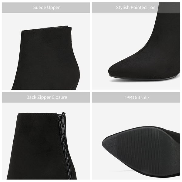 Low Heel Pointed Toe Ankle Booties - BLACK SUEDE - 5